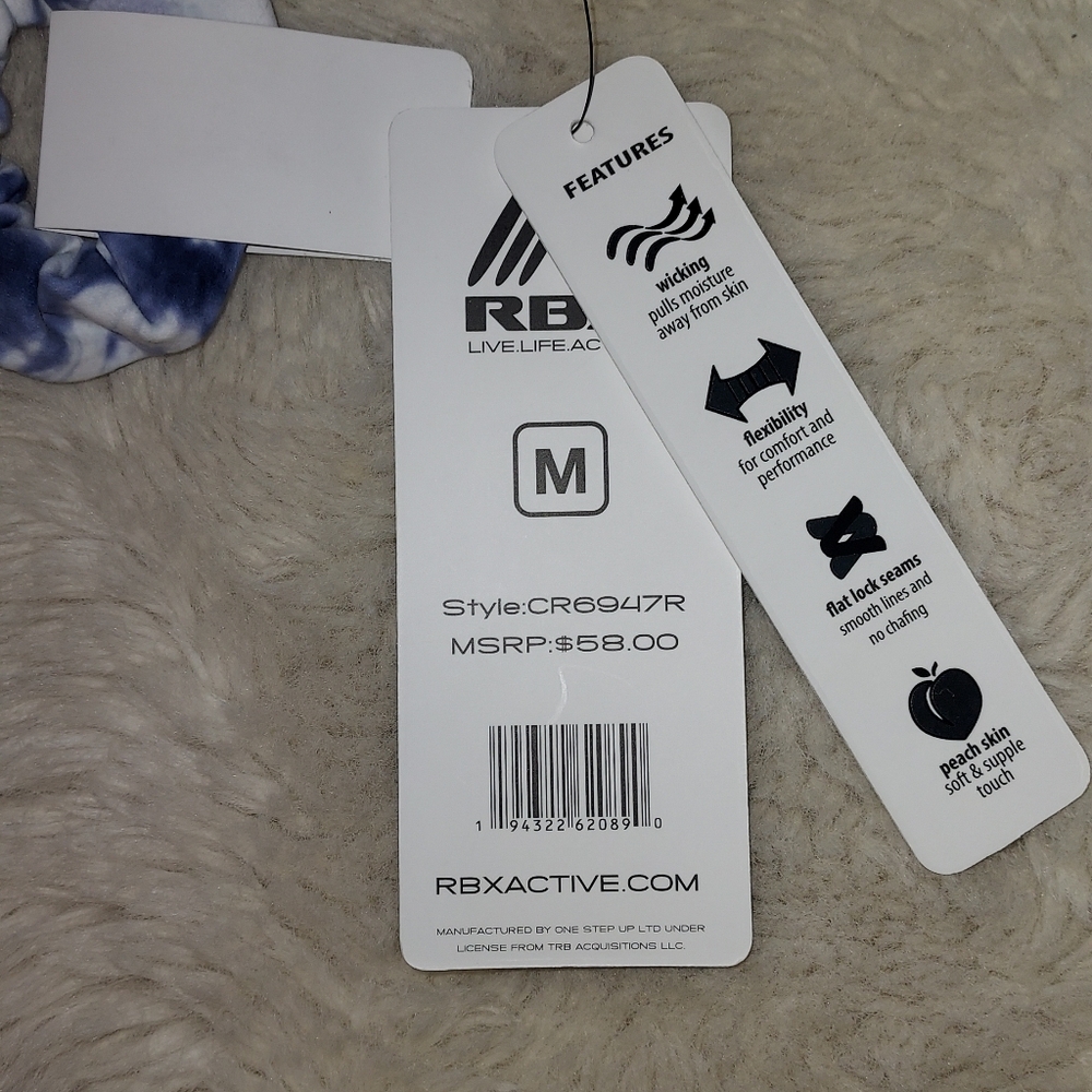 RBX Capri Length High Waisted Leggings Style CR6947R Blue White Tie Dyed NWT M - Picture 5 of 8